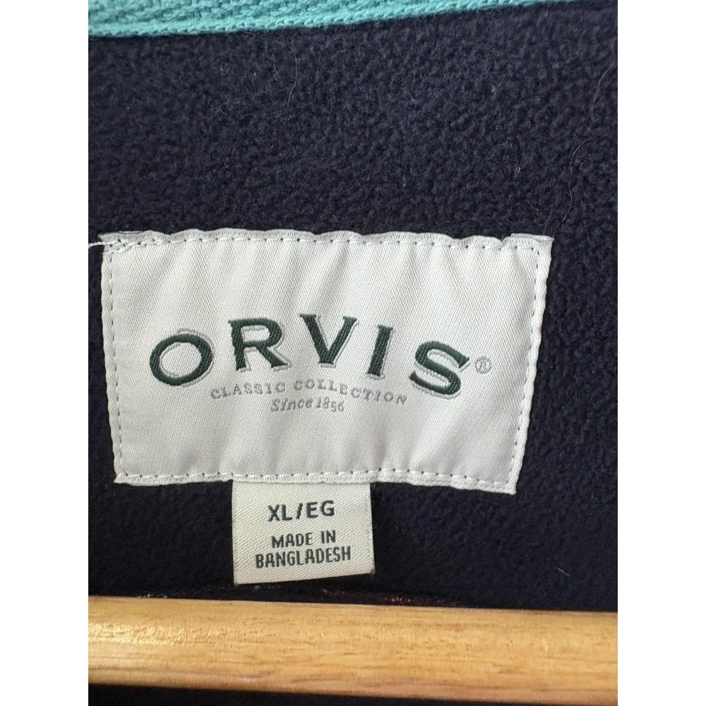 Orvis Jacket Mens XL Multicolor Plaid Flannel Quilted Lined Snap Front Pockets